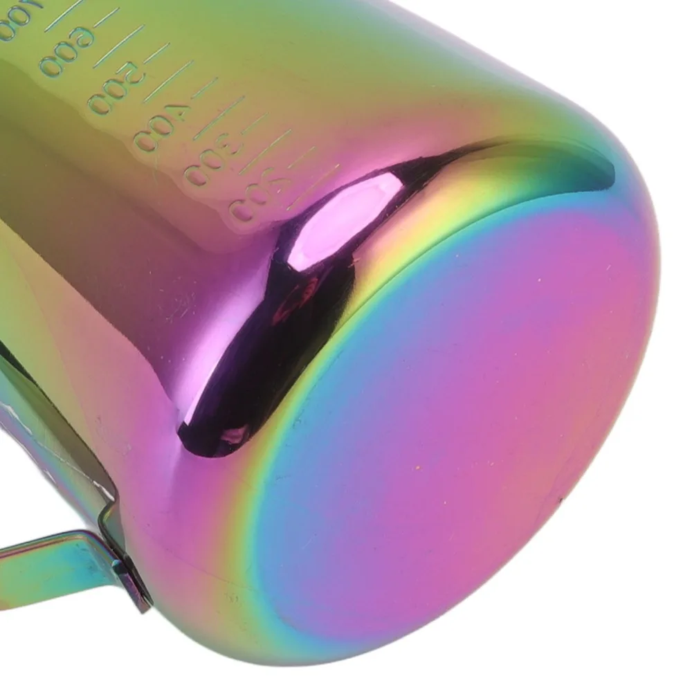 304 Stainless Steel Milk Frothing Pitcher Dual Scale Tapered Spout Coffee Steaming Pitcher 900ML Capacity Colorful