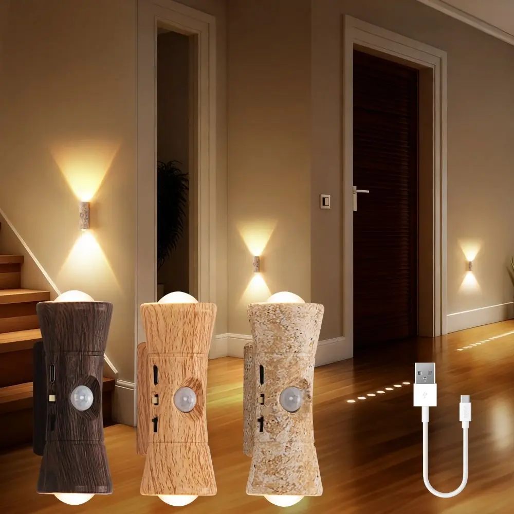 Dual Up Down Lighting PIR Motion Sensor Wall Lamp Waterproof Rechargeable LED Wall Light Modern Design 3 Color Light