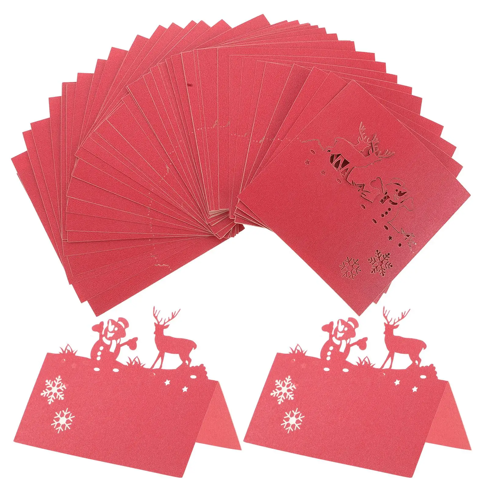 

50pcs Christmas Party Seating Cards Elegant White Snowman Reindeer Design Table Name Tags for Wedding Holiday Events