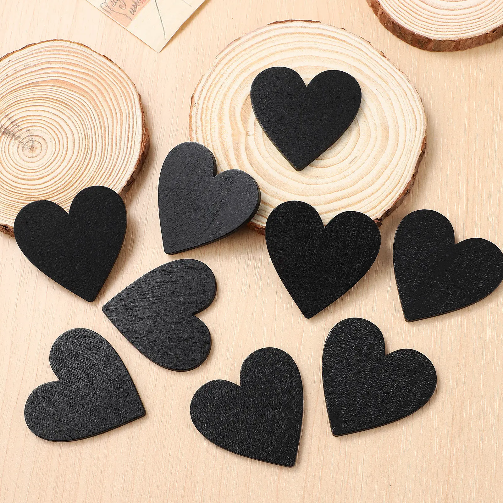

20Pcs Heart Shape Black Wooden Hearts Timber Wood Discs Polished Smooth Double Sided Decorative Hearts for Craft Projects