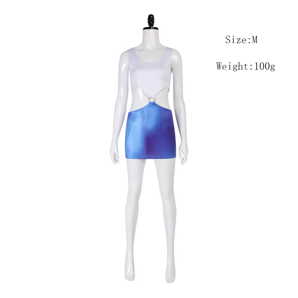

Movie Julia Roberts Cosplay Costume Romantic Comedy Film Sexy Blue Bare Waist TieDye Cutout Dress Halloween Party Uniforms