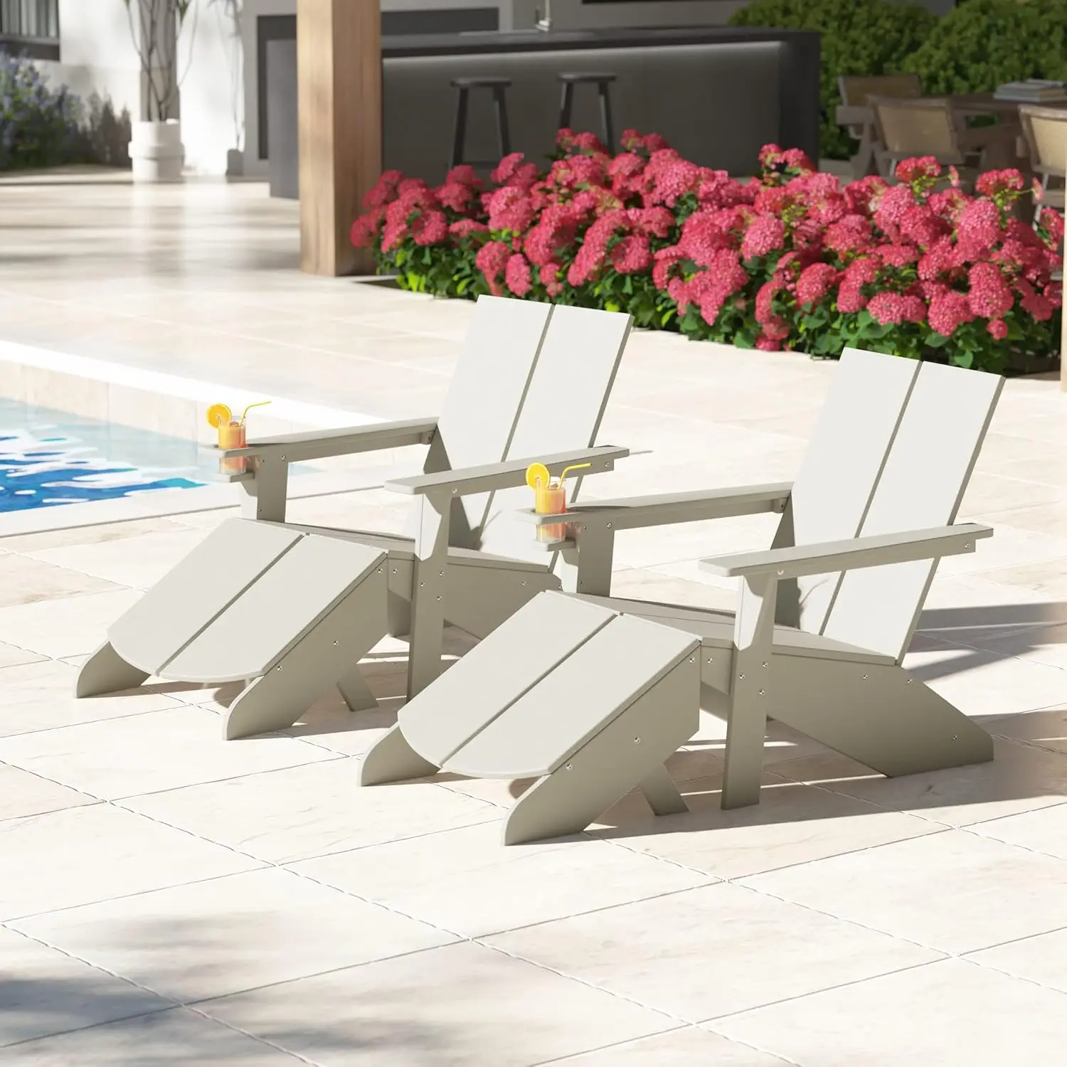 Modern Outdoor Adirondack Chair Set 4-Piece HDPE Folding Ottoman Cup Holder Patio Garden Furniture, Customized