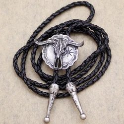 Vintage Arrial Western Cowboy Longhorn Steer Cow Skull Shield Leather Rope Rodeo Bolo Tie Men Women Bola Neck Tie Accessories