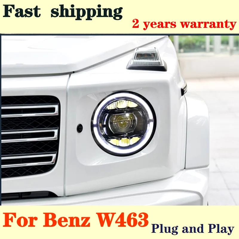 مصابيح الرأس لبنز W463 LED المصباح 2007-2017 المصابيح الأمامية G55 G63 G500 DRL بدوره إشارة عالية شعاع الملاك العين العارض عدسة