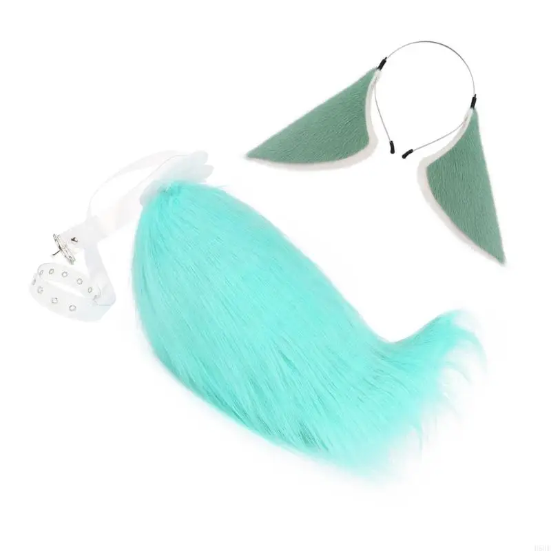 H58e Cosplay Complay Costumes Faux Furs Foxes Wolf Furry Tail and Ears Beadband for Halloween Party Costume Association