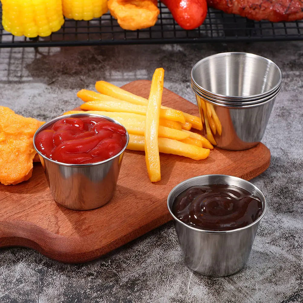 

4 Pcs Sauce Dish Small Containers Condiment Dressing Stainless Steel Ketchup Dipping Bowls Reusable Travel Food Boxes