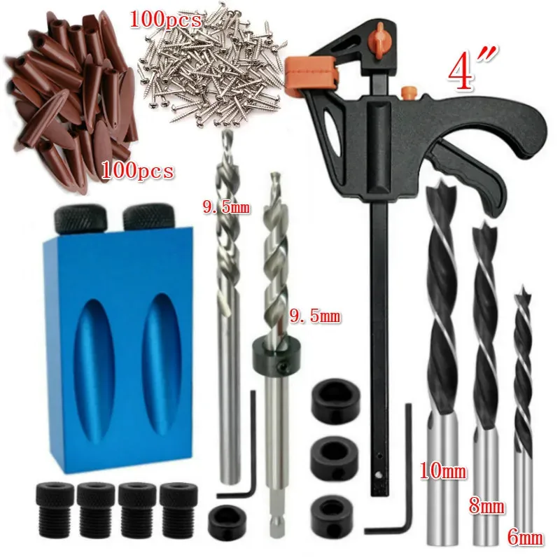 Woodworking Pocket Hole Jig 6/8/10mm Angle Drill Guide Locator Carpentry Tool