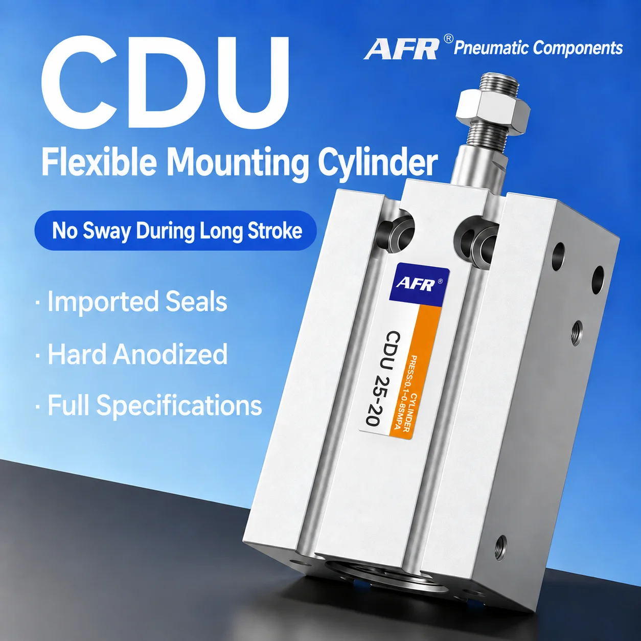 CDU Compact Free Mount Pneumatic Cylinder Double Acting Magnetic Aluminum Alloy Multi-Surface Mounting Air Cylinder CDU6 10