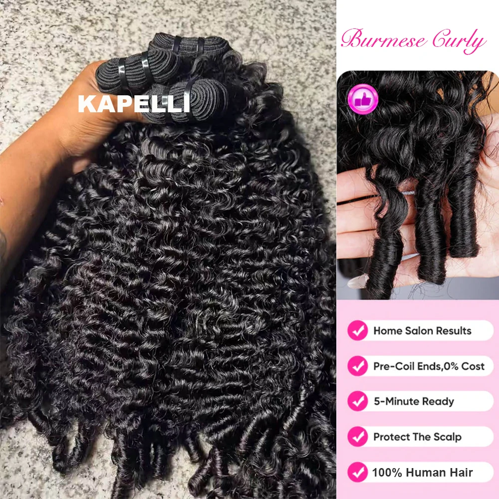 10A Rambut Keriting Burma 3C4A Rambut Keriting Spiral Bundel Rambut Virgin Burma Vietnam Ekstensi Rambut Asli 1/3/4 Pcs