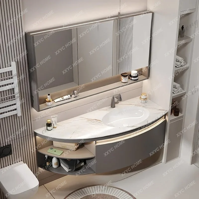 XXBathroom Vanity With Sink White Organizer Mirror Bathroom Cabinets Storage Luxury Space  Washroom Mobile Bagno Furniture