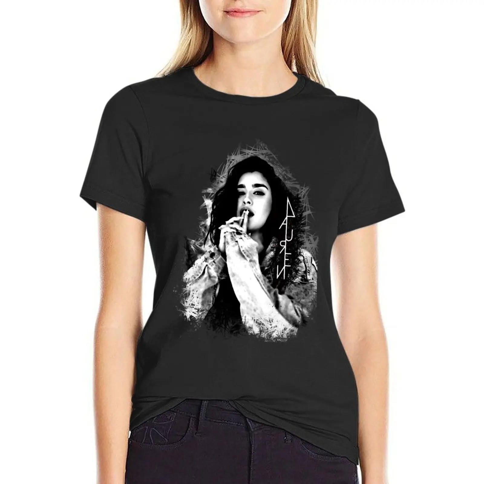 Lauren Jauregui black and white logo T-Shirt anime clothes heavyweights sublime plus sizes Women's clothing