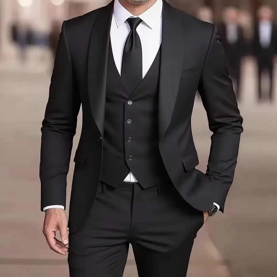 Men's Three-piece Outfit Contrast Color Long Sleeve British Style Comfortable Wedding Groom Suit Male Fashion Set Customized