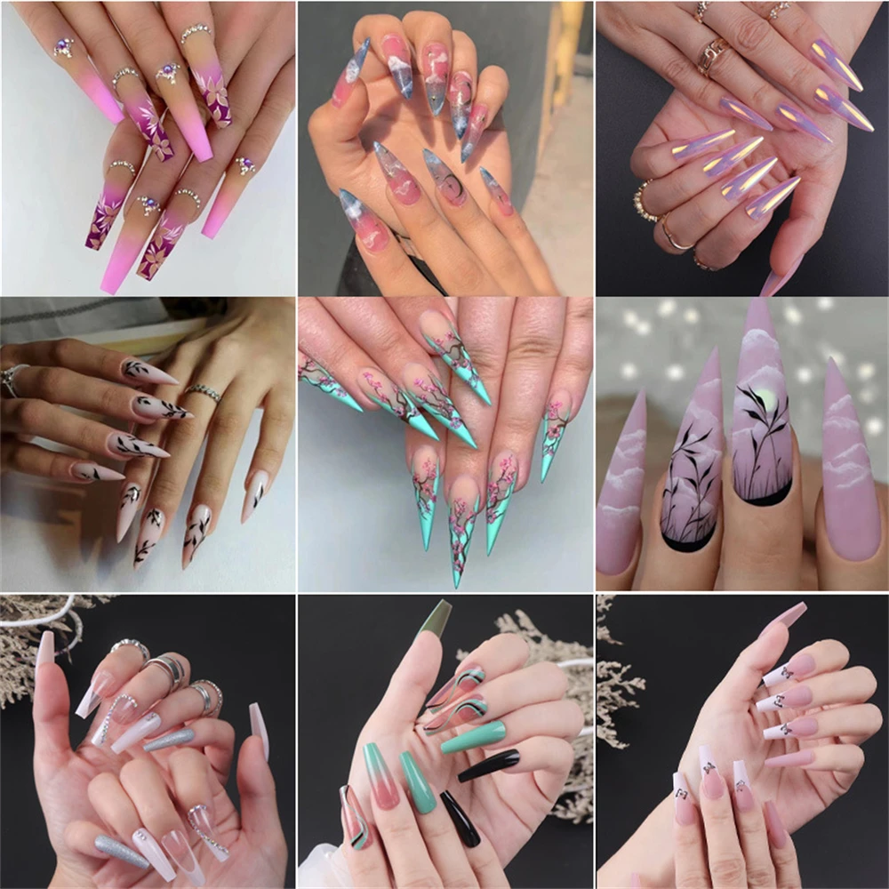 1~4SETS False Nails Manicure /box Nail Art With Design Nail Tools Long Ballet Fake Nails Frost Matte Fake Nail Long