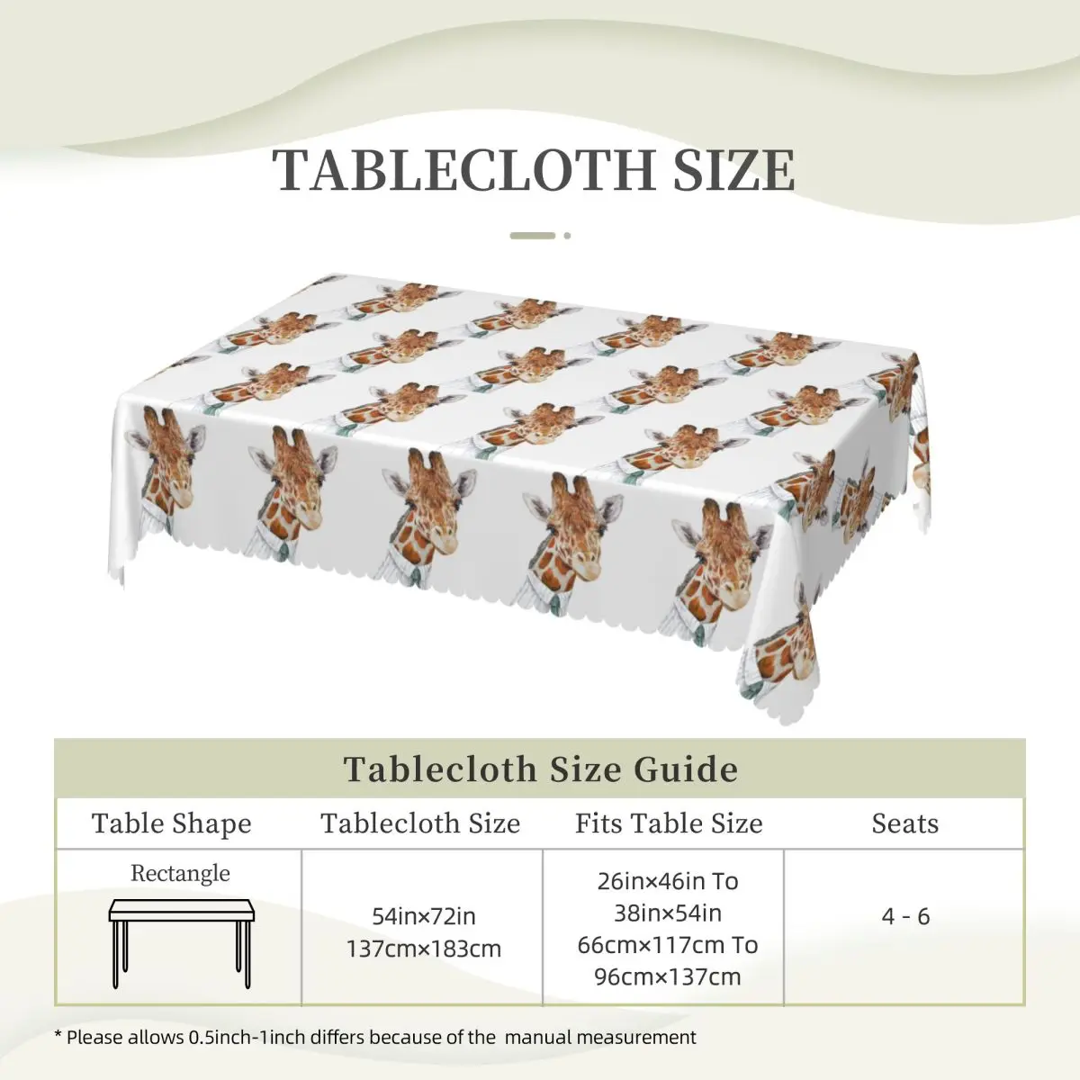 Giraffe Customized Rectangular Tablecloth Oilproof Table Cover for Dining Events Table Cloth