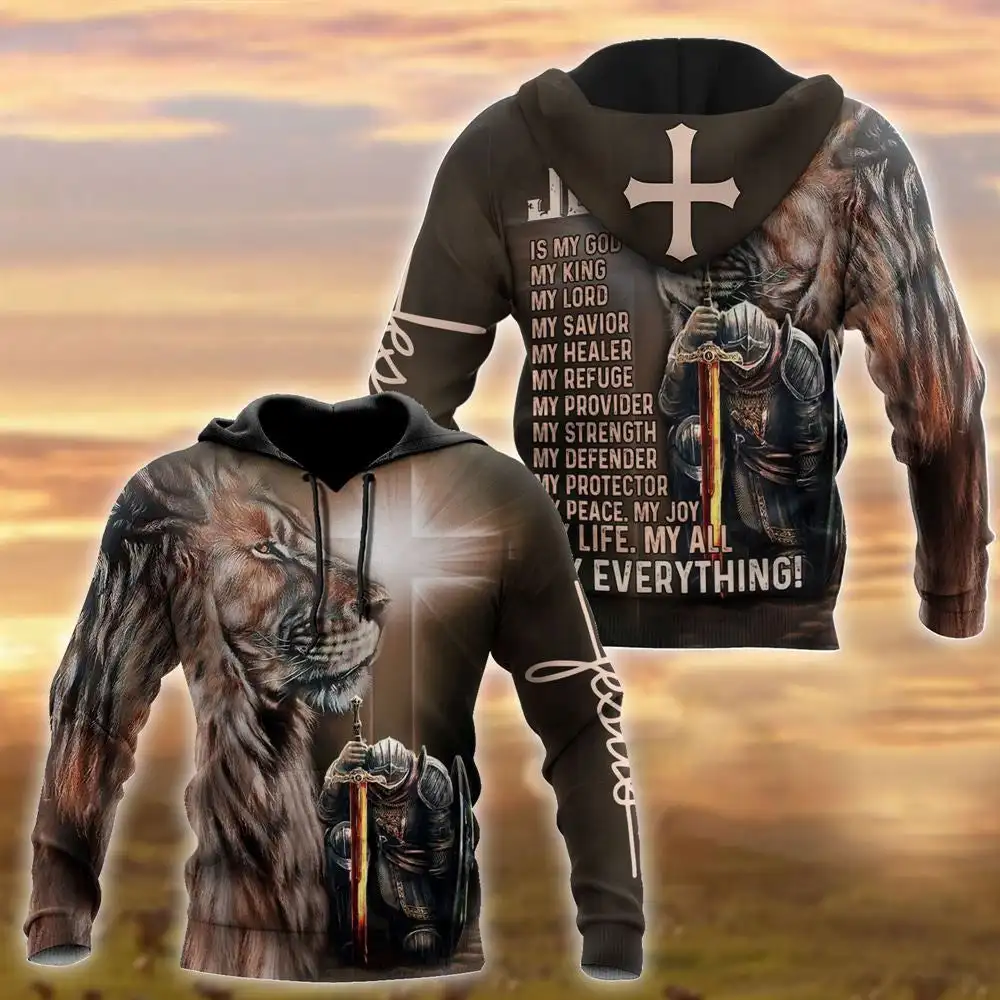 

Autumn Men Hoodies Retro 3D Printed Christian Jesus Latin Cross Tiger Classical Man Hoodies Sweatshirts God Hooded Pullover Tops