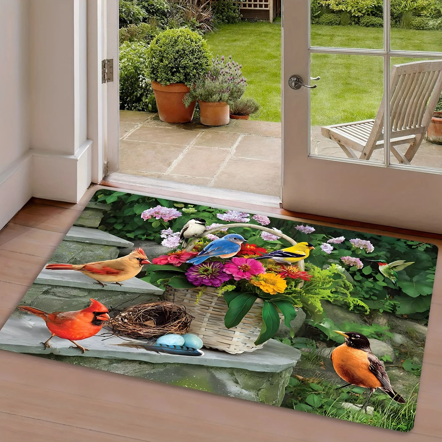 [High-Grade Polyester +  Thick + Anti-Slip Backing] A Doormat Featuring Birds for The Porch Steps, Suitable for Front Door Mat