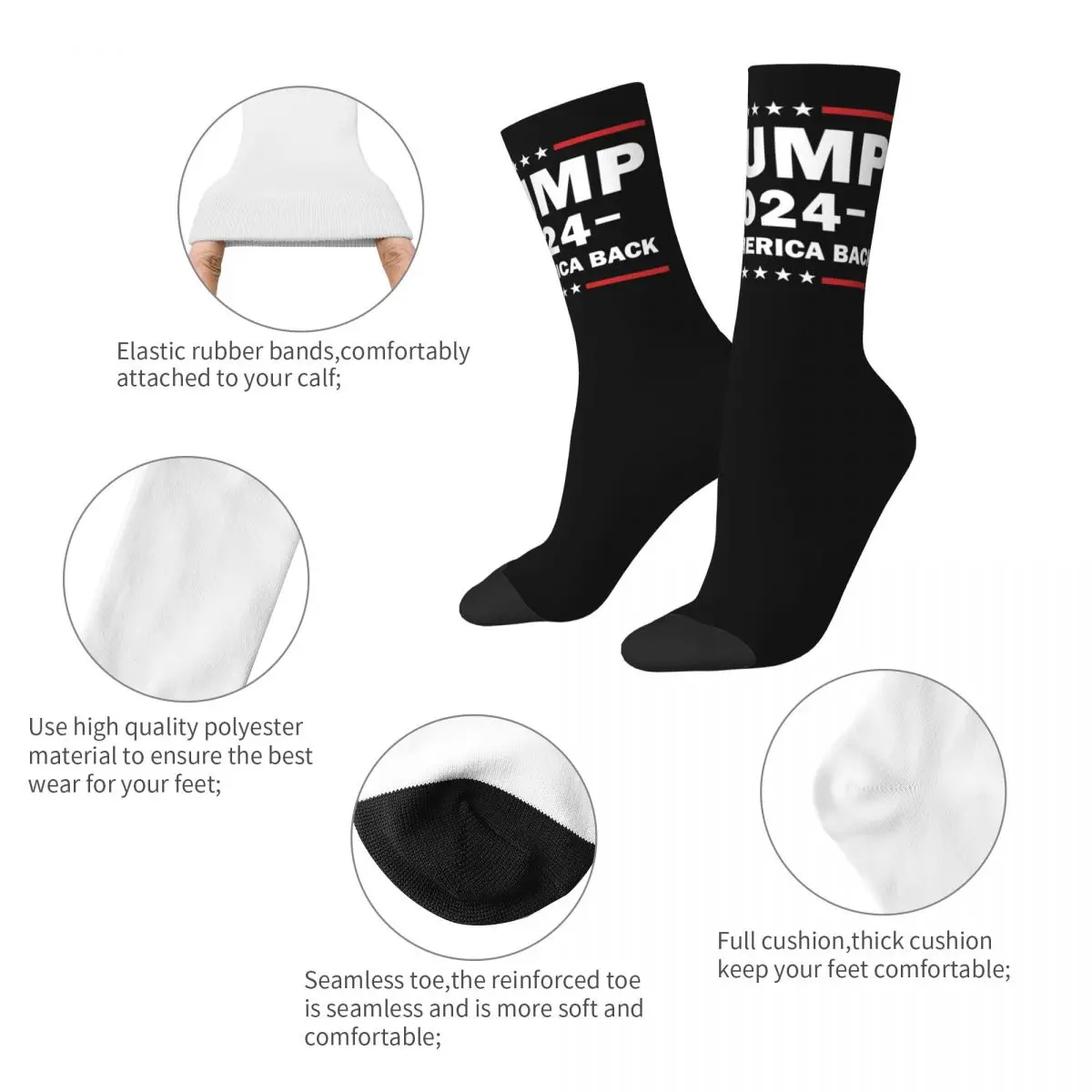 Autumn Winter Fashion Women Men Donald Trump 2024 Shirt Take America Back Socks Non-slip Middle Tube Socks