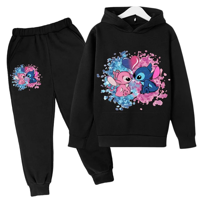 Stitch Man Spring and Autumn Hoodie 2-piece Set for Boys and Girls Fashion Clothing 2-12-year-old Kids Casual Sports Hoodie Set