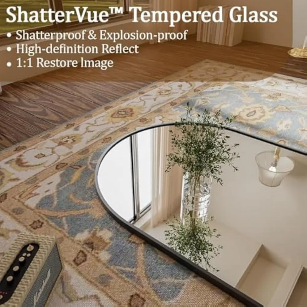 Arched Full Length Black Floor Mirror, 65x24 Standing Hanging or Leaning Aluminum Framed Body Mirror for Home Decor