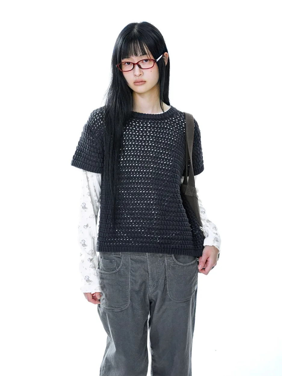 กระโปรงยีนส์ทรงเอเอวสูงสไตล์ญี่ปุ่น แบรนด์ Unique SEI Blogger รุ่น Hollow ort Sve Knitted irt Doll Collar  แบบลำลอง