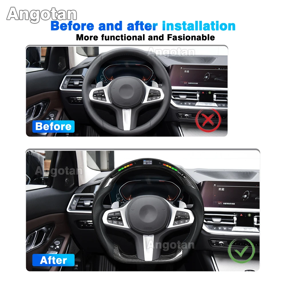 عجلة قيادة LED ذكية من ألياف الكربون الحقيقية لسيارات Bmw G20 3 Series M3 M4 G80 G82 G83 F4x G2x G20 M Sport (مع مؤشر LED)