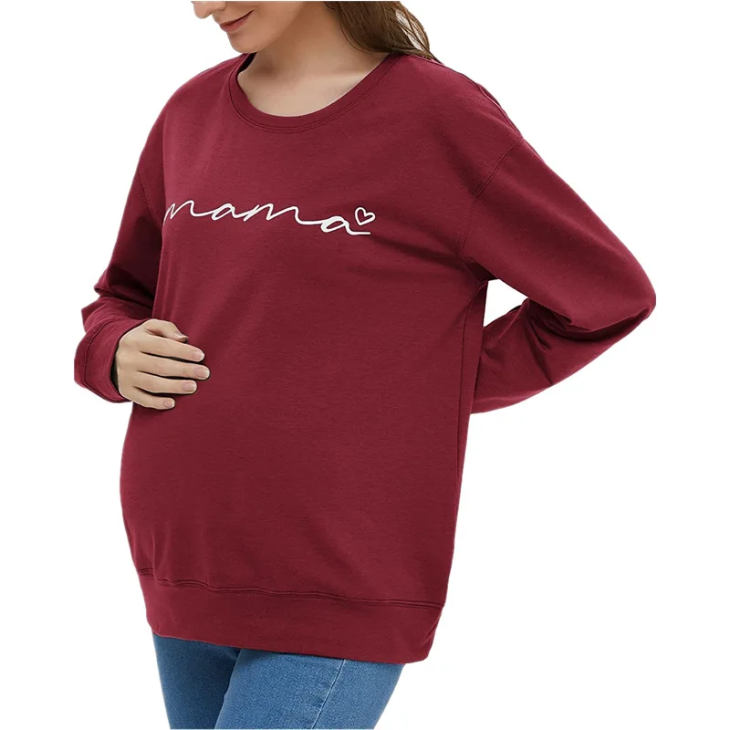 Maternity Clothes Premama Long Sleeve Blouse Shirt Top Spring Fall Pregnant Women Printed O-Neck Pullover Top Pregnancy Clothing