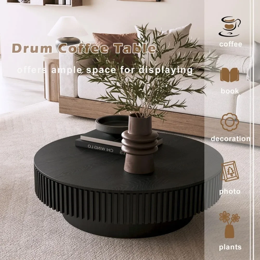 Mesa de centro redonda de 31,5 '' com armazenamento, mesa de centro moderna de madeira com folheado de madeira maciça, mesa de chá com detalhes em centro circular