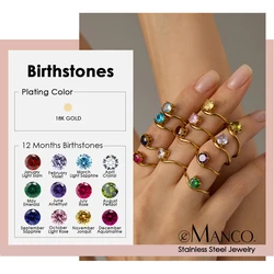 eManco Fashion Bling Colorful Cubic Zirconia Thin Women's Ring Waterproof Stainless Steel Trendy Exquisite Finger Jewelry
