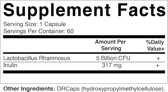 비타민 람노서스 유산균, 프레바이오틱 이눌린 섬유, 50 억 DR 캡슐, 60 캡슐