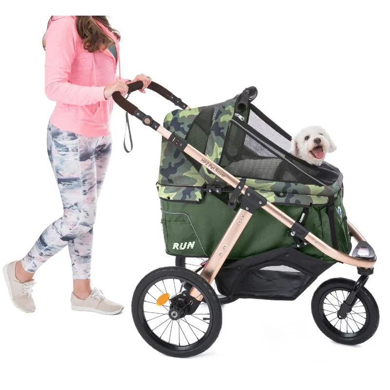 Jogging Sports Stroller with Comfort Rubber Wheels/Zipper-Less Entry/1-Hand Quick Fold/Aluminum Frame for Small/Medium Dogs