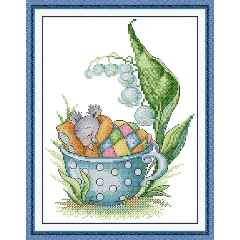

Maydear Cross Stitch Kit, 11CT/14CT/16CT/9CT Aida Fabric,DMC Threads Sewing Pattern Embroidery Set-Sleeping Mouse