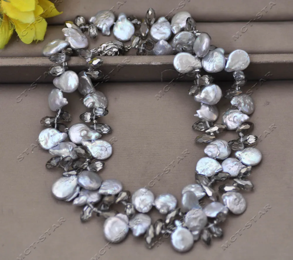 Z13230 14mm Gray Coin Pearl Faceted Drip Crystal Necklace Bracelet Earring Custom Jewelry