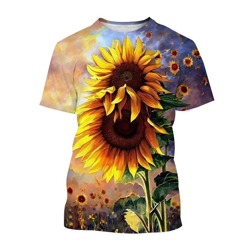 Hot Sale 3D Print Sunflower T Shirt For Men Breathable Cool Short-sleeved T-shirt Flowers Harajuku Summer Street Tops Tees