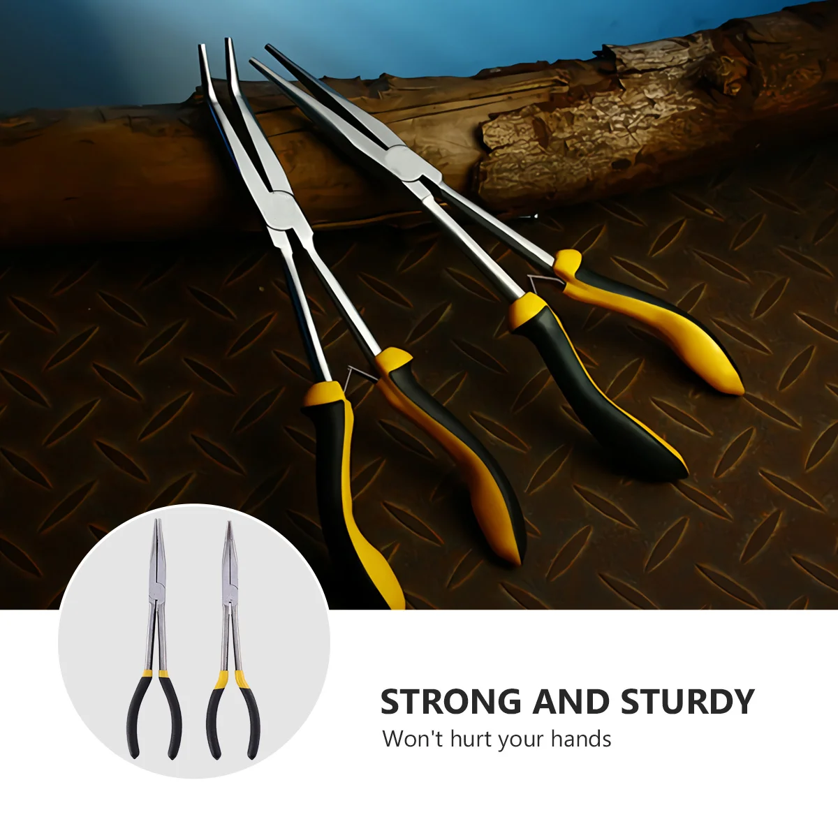 

2 Pcs Manual Extended Elbow Pliers Needle Nose Bent Chrome Vanadium Alloy Steel Long