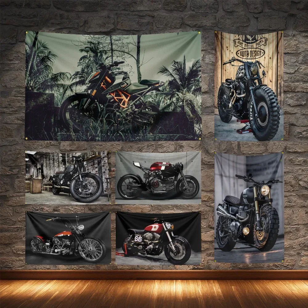 Vintage Classic Motorcycles Flag Polyester Digital Printing Moto Banner For Decoration
