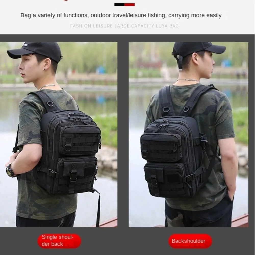 대용량 낚시 도구 보관 가방 다중 포켓 물병 홀더 루어 기어 가방 내구성 있는 소재 캐주얼 디자인