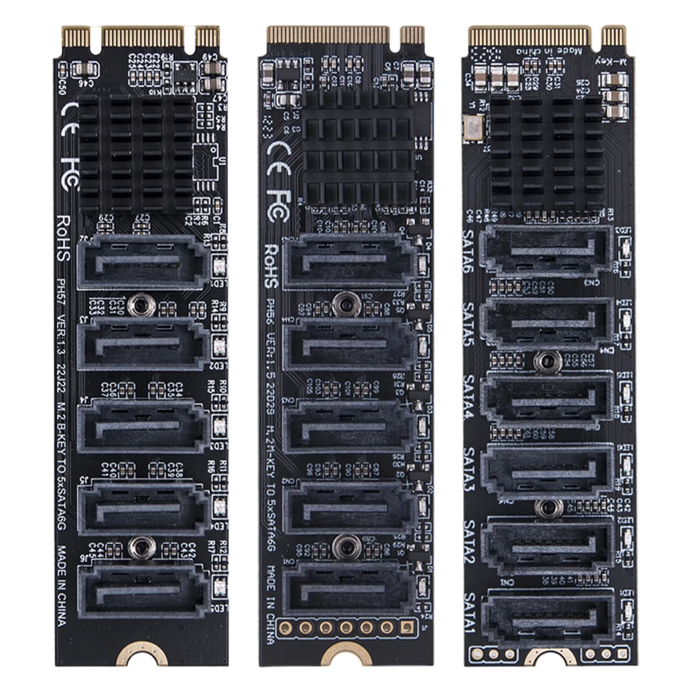 

M.2 To SATA 3.0 M.2 MKEY PCI-E Expansion Card 5/6 Port SATA3.0 Adapter Card 6Gpbs NVME To SATA SATA3.0 Adapter for PC Computer