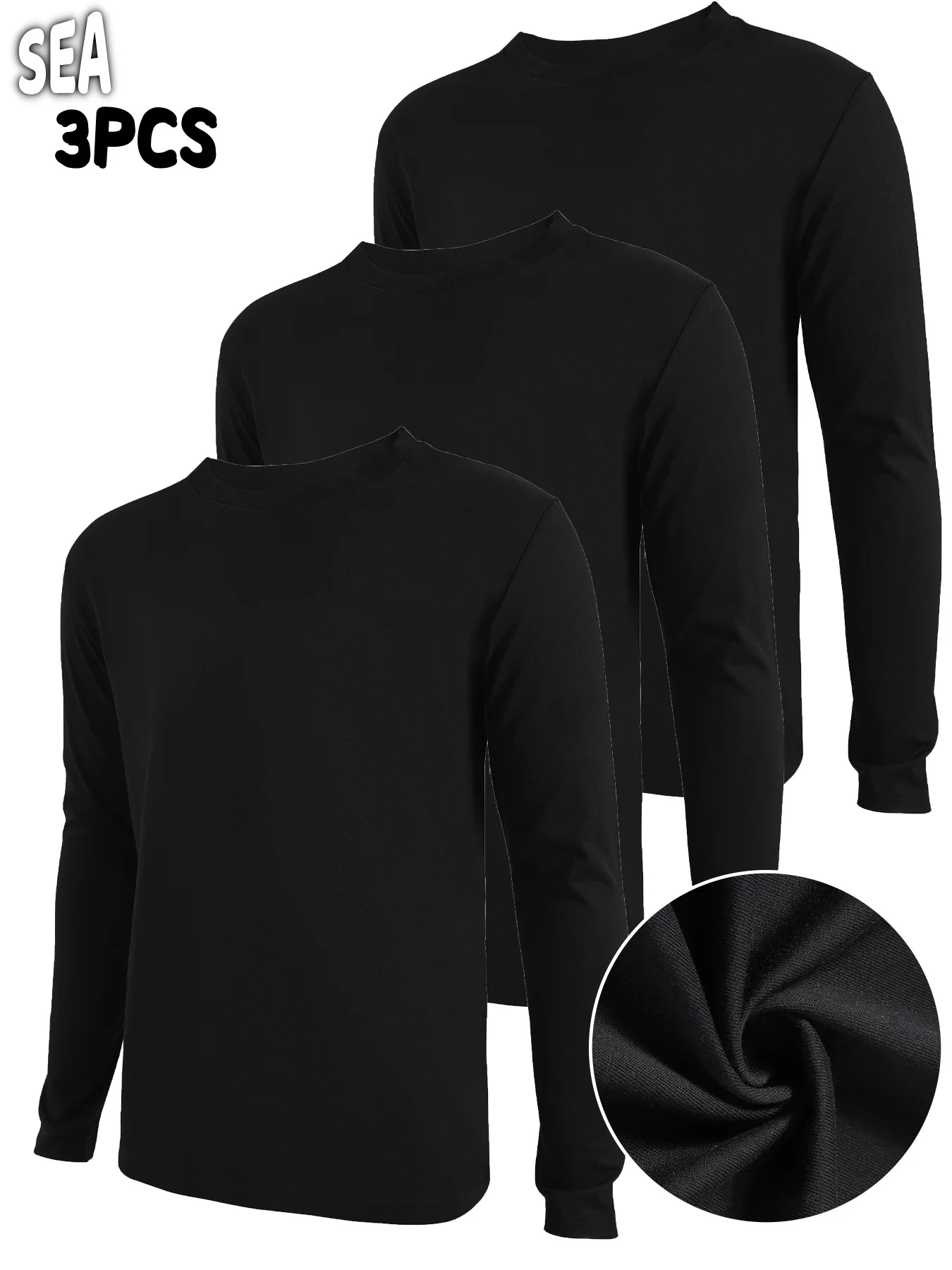 

3-piece men's breathable quick drying fitness T-shirt summer fashionable long sleeved solid color top suitable for casual sports