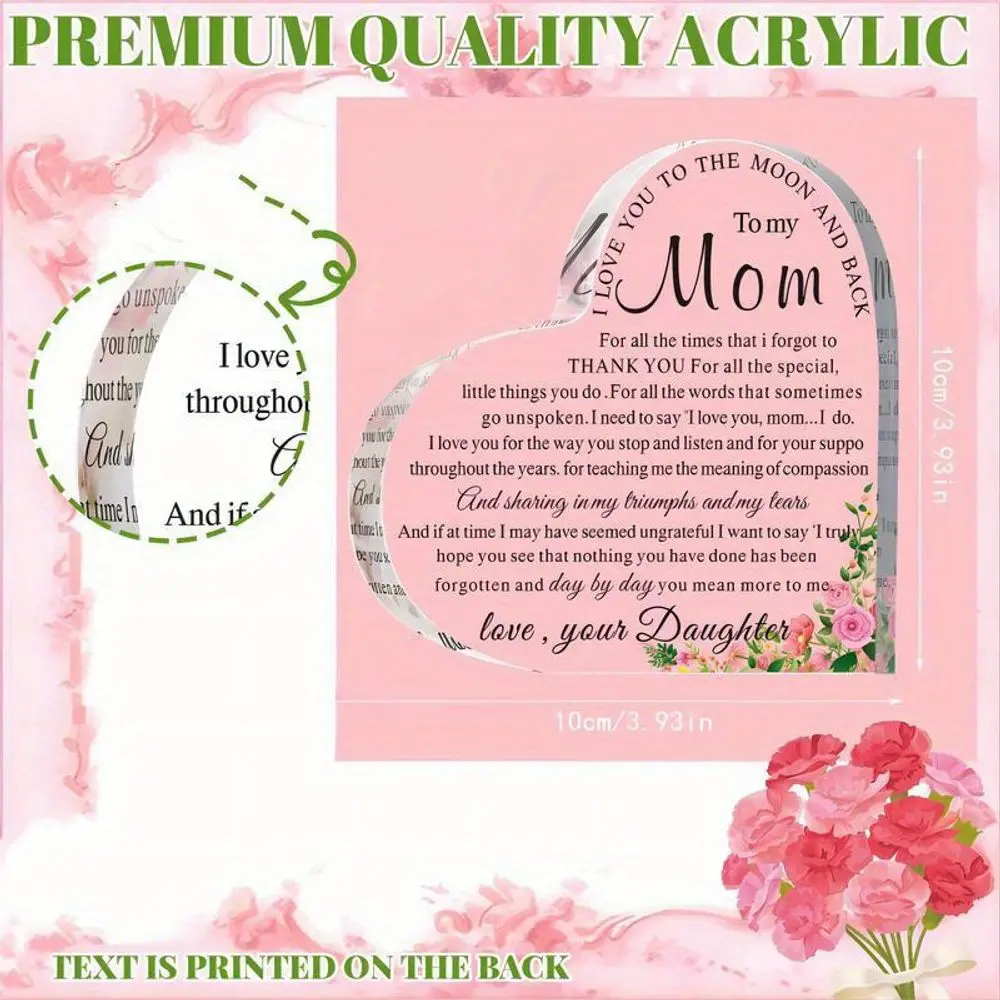Heart Acrylic Keepsake Paperweight – Mom Birthday, Mother’s Day & Christmas Gift from Daughter & Son