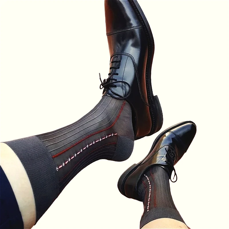Chaussettes Jacquard pour hommes, chaussettes habillées d'affaires rayées à la mode pour hommes, bas formel transparent transparent, doux, Clubwear, chaussettes pour hommes