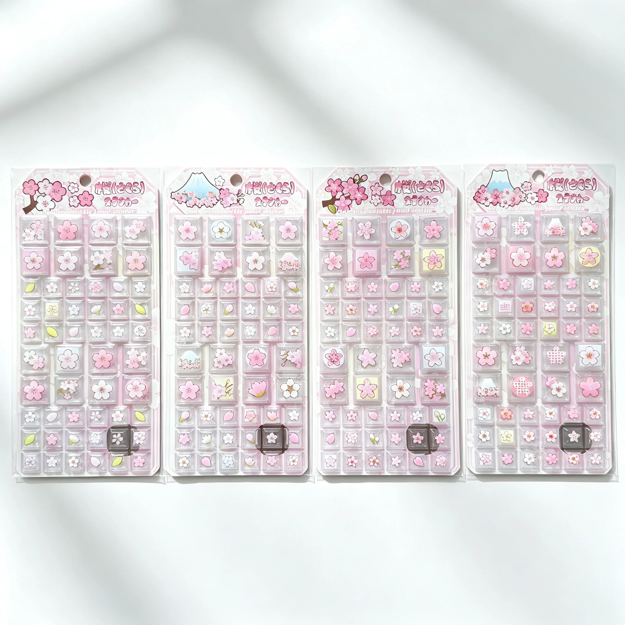 4Sheets 3D Sakura Puffy Stickers Cute Square Cherry Blossom Self-Adhesive Foam Stickers for Journal Scrapbook DIY