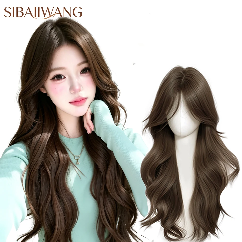 Women's Synthetic Fiber Curly Wig with Bangs Cool Brown Curly Wig Long Wavy Hair Suitable for Women Daily Use Wig and Party Wear