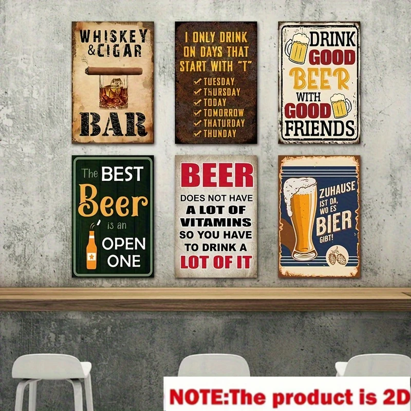 Retro Beer Wooden Sign Set - 6pcs Set - Retro Wall Decor, Suitable for Bars, Pubs, And Restaurants, Featuring Humorous Phrases,