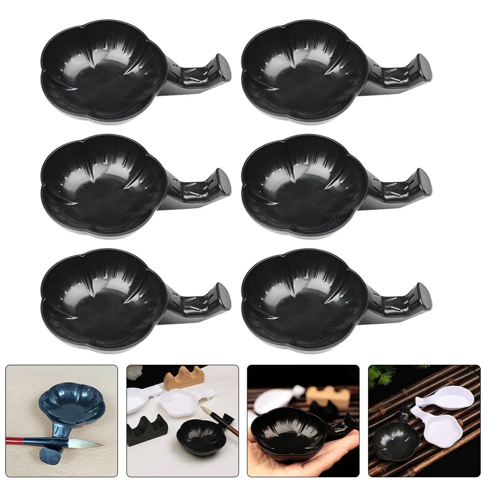 

12 Pcs Paint Brush Holder Calligraphy Ink Butterfly Drawing Dish Washing Dishes Desktop Tray Stationery Black