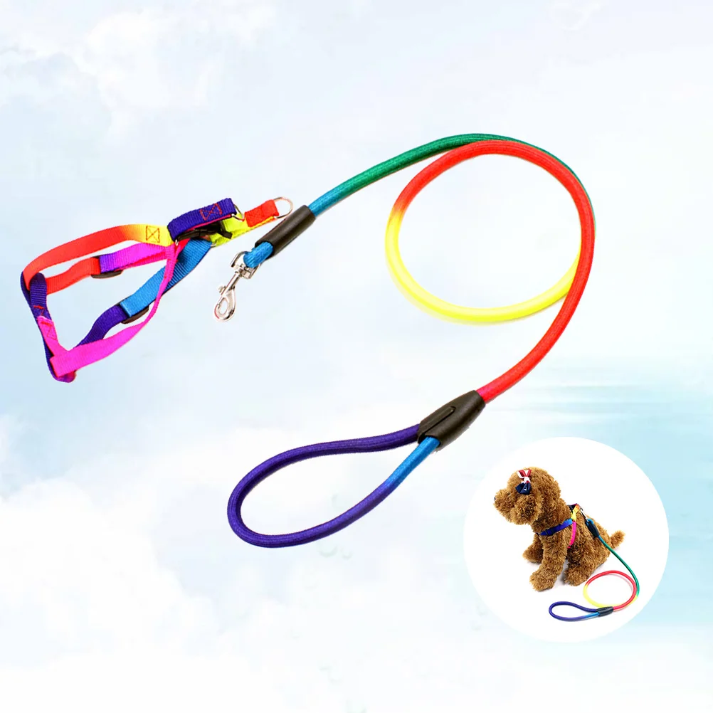 

Adjustable Pet Traction Rope Durable Nylon Dog Leash Rainbow Color Puppy Harness For Small Medium Dogs Pet