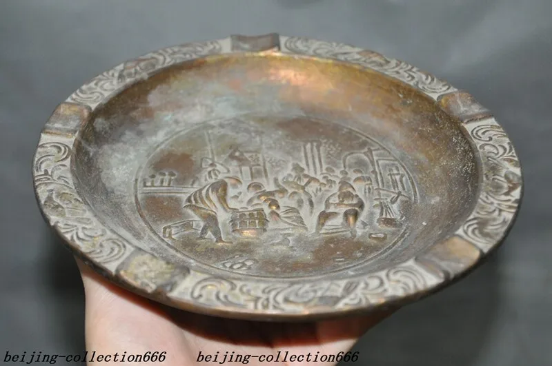 

7-Inch Chinese Bronze Ancient Dynasty Character Statue Disc - Brass animal sculpture