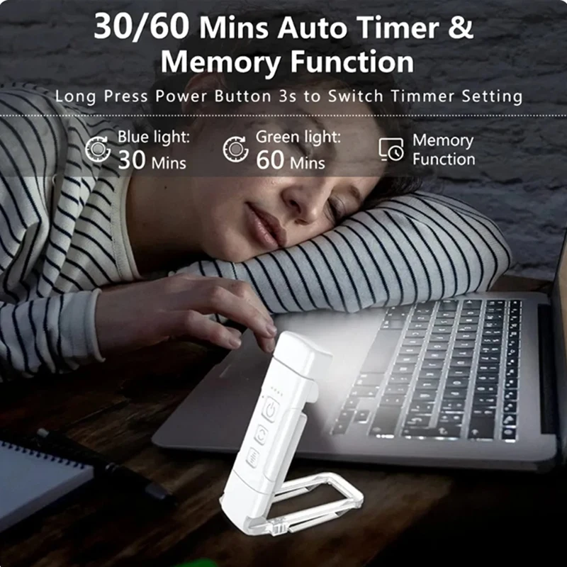 A96I-Book Light With Timer USB Rechargeable Reading Light Clip-On Read Lamp Bookmark Night Light Book Lamp 5 Brightness