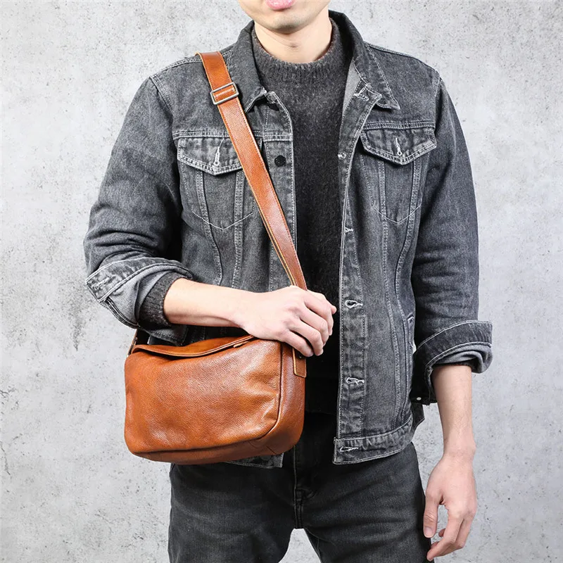 Outdoor casual natural genuine leather men's shoulder bag fashion simple weekend waterproof soft real cowhdie crossbody bag