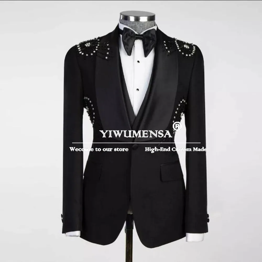 Handmade Pipe Bead Drill Suits Men Slim Fit Groom Formal Party Wedding Tuxedos Customized 3 Piece Man Business Costume Homme