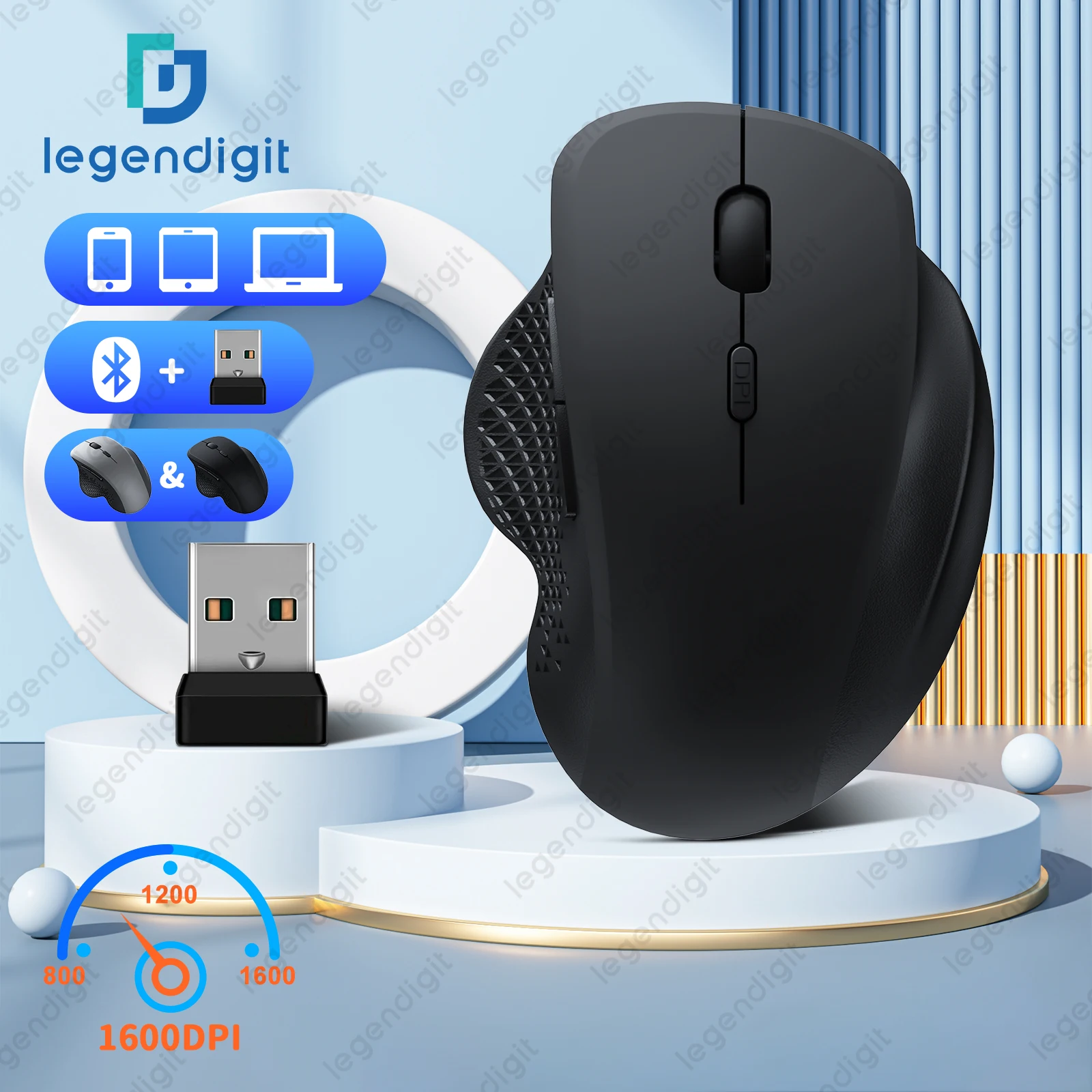 Wireless Mouse Rechargeable 2.4G USB A 1600 DPI High Precision Bluetooth Mouse Ergonomic Computer Mouse for PC Laptop Mac Gamer